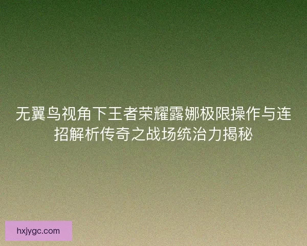 无翼鸟视角下王者荣耀露娜极限操作与连招解析传奇之战场统治力揭秘
